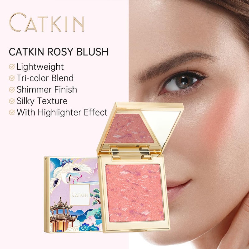 CATKIN باليت أحمر خدود مخبوز كريمي قابل للدمج 10 جرام C02 هايلايتر خدود جميل C02 خدود جميلة 1 قطعة (عبوة من 1) - Image 4