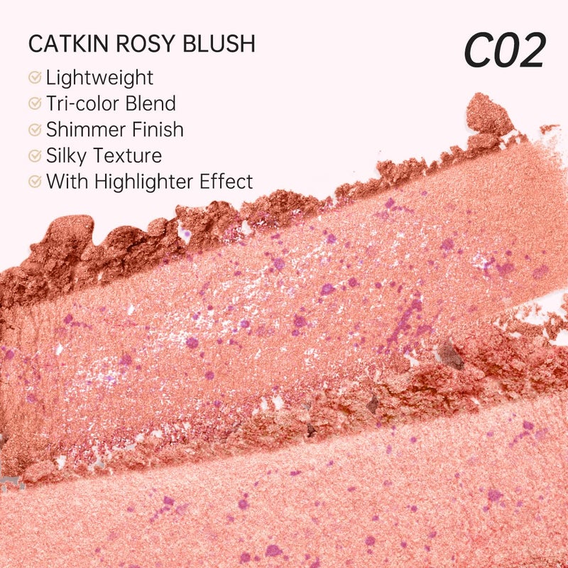 CATKIN باليت أحمر خدود مخبوز كريمي قابل للدمج 10 جرام C02 هايلايتر خدود جميل C02 خدود جميلة 1 قطعة (عبوة من 1) - Image 3