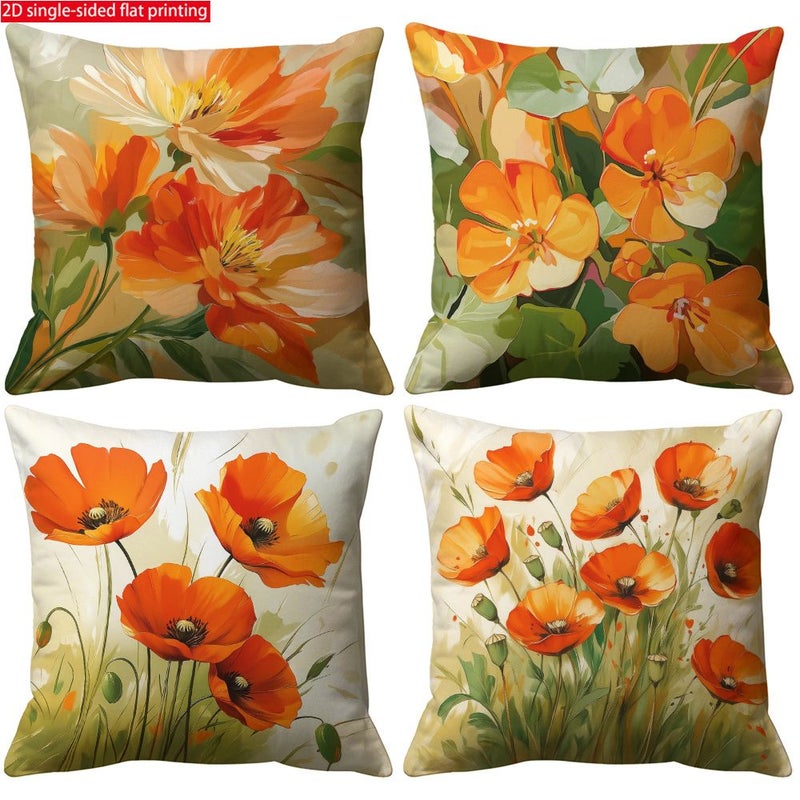 Vibrant Poppy Flower Printed Pillowcase 14x14 Inch Spring Floral Home Decor - Image 1