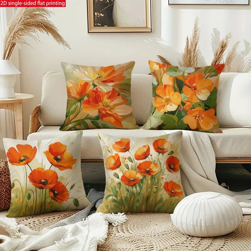 Vibrant Poppy Flower Printed Pillowcase 14x14 Inch Spring Floral Home Decor - Image 3