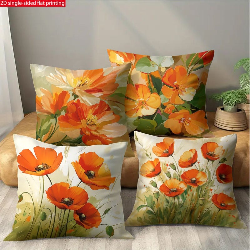 Vibrant Poppy Flower Printed Pillowcase 14x14 Inch Spring Floral Home Decor - Image 2