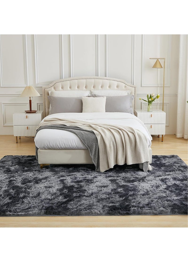 Loquat Shag Area Rug For Living Room, Tie-Dyed Light Grey Soft Fuzzy Plush Indoor Carpets For Bedroom, Non Skid Fluffy Faux Fur Rug For Room(160*200cm Dark Gray) - Image 3