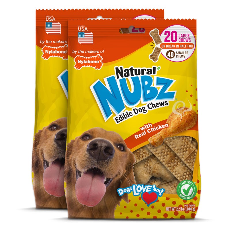 Nylabone Nubz Natural Edible Chew Treats for Dogs, Made in USA, Chicken Flavor, Large - Up to 50 lbs. (40 Count) - Image 1