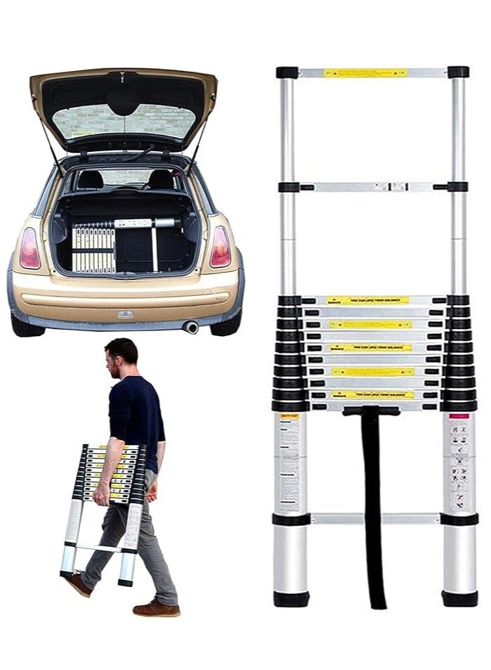 Telescopic Ladder 3.8 m - Aluminium Telescopic Ladder - Extendable Ladder - Non-slip - Easy to Carry - EN131 - Maximum Load 150 kg - Image 1