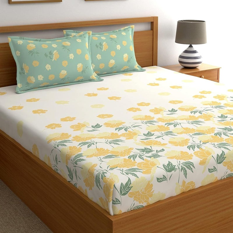Dreamscape 100 Cotton King Fitted Bedsheet with 2 Pillow Covers Size 72 x 78 inches 140 TC Colour Beige