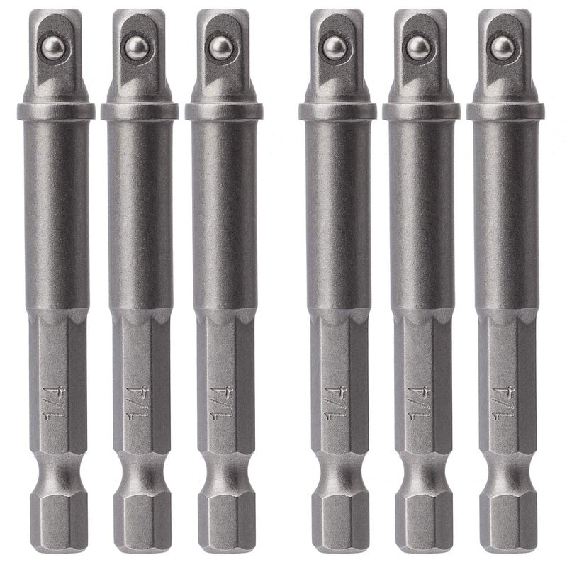 OIIKI 6 Pack 1/4 inch Square Socket Adapter Bit Set, Impact Driver Power Bits for Automotive DIY-1/4 Hex Shank