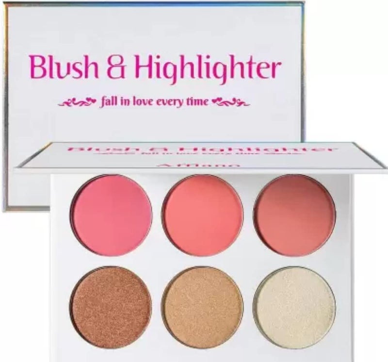 FEELHIGH 6 color Blusher  Highlighter Palette Contour Bronzer All in One Face Makeup Highlighter - Image 1