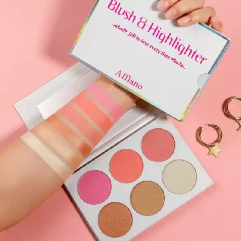 FEELHIGH 6 color Blusher  Highlighter Palette Contour Bronzer All in One Face Makeup Highlighter - Image 3