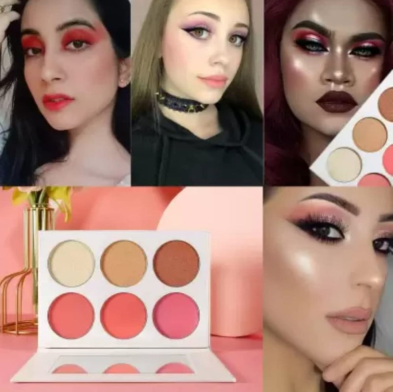 FEELHIGH 6 color Blusher  Highlighter Palette Contour Bronzer All in One Face Makeup Highlighter - Image 5