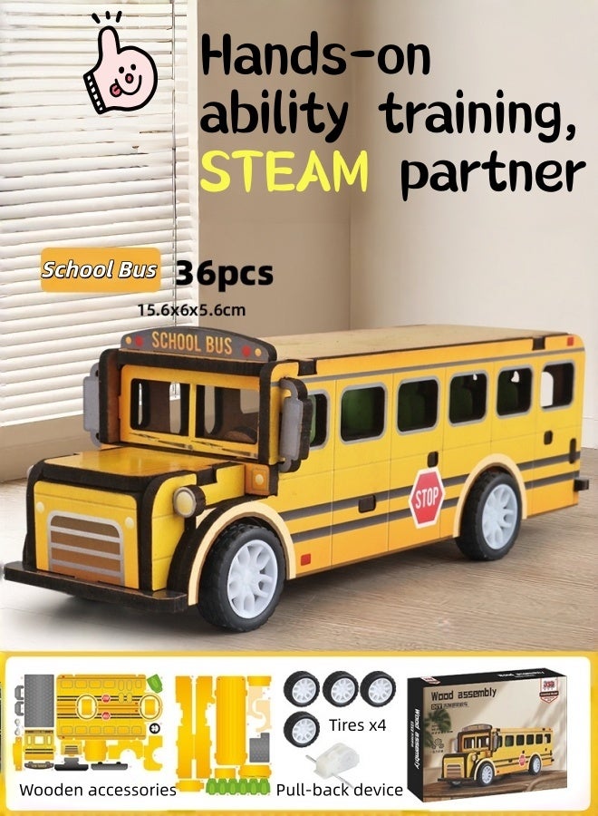 Saudi Select Engaging 3D Wooden Puzzle School Bus Toy - Hands-On STEM Learning & Fun Assembly Model Kit - Image 1