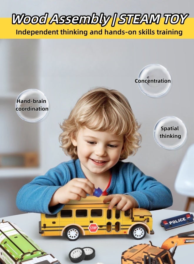 Saudi Select Engaging 3D Wooden Puzzle School Bus Toy - Hands-On STEM Learning & Fun Assembly Model Kit - Image 2