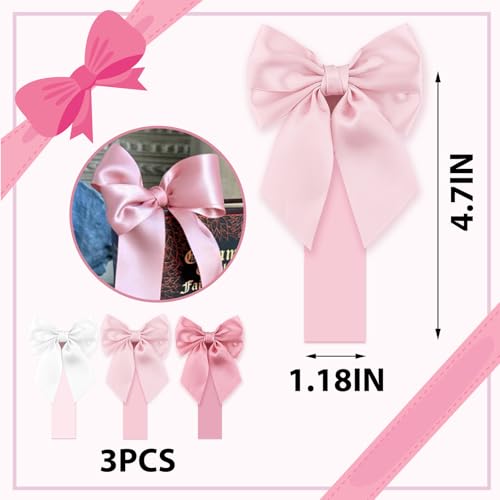 chmacura Pink Satin Bow Bookmark Anniversary Coquete Book Mark Mini White Satin Ribbon Bows Appliques Bowknot for Book Lovers Crafting Sewing - Image 2