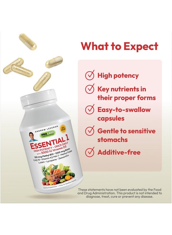 ANDREW LESSMAN Essential-1 Multivitamin 3000 IU Vitamin D3 60 Small Capsules - 100 mcg Methyl B12. CoQ10 Lutein Lycopene Zeaxanthin. High Potency. No Additives. Ultra-Mild. One Daily Capsule - Image 4