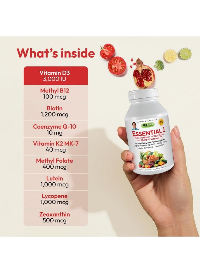 ANDREW LESSMAN Essential-1 Multivitamin 3000 IU Vitamin D3 60 Small Capsules - 100 mcg Methyl B12. CoQ10 Lutein Lycopene Zeaxanthin. High Potency. No Additives. Ultra-Mild. One Daily Capsule - Image 3