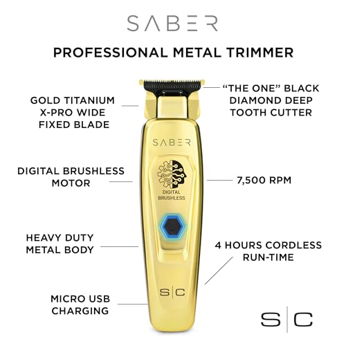 StyleCraft Saber Professional Full Metal Body Digital Brushless Motor Cordless Hair Trimmer (Gold) - Image 2