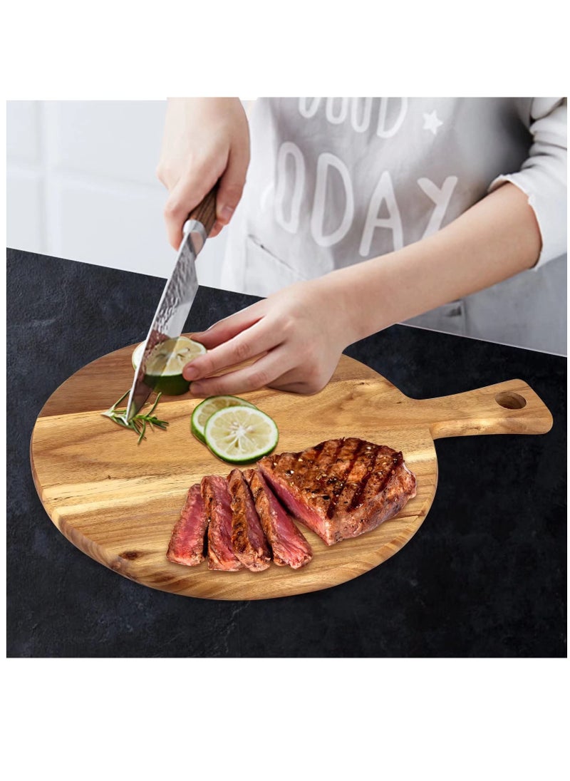 Wood Cutting Board with Handle Wooden Chopping Board Round Paddle Cutting Board for Meat Bread Serving Board Charcuterie Board Chopping Blocks Circular Circle Carving Cutting Board