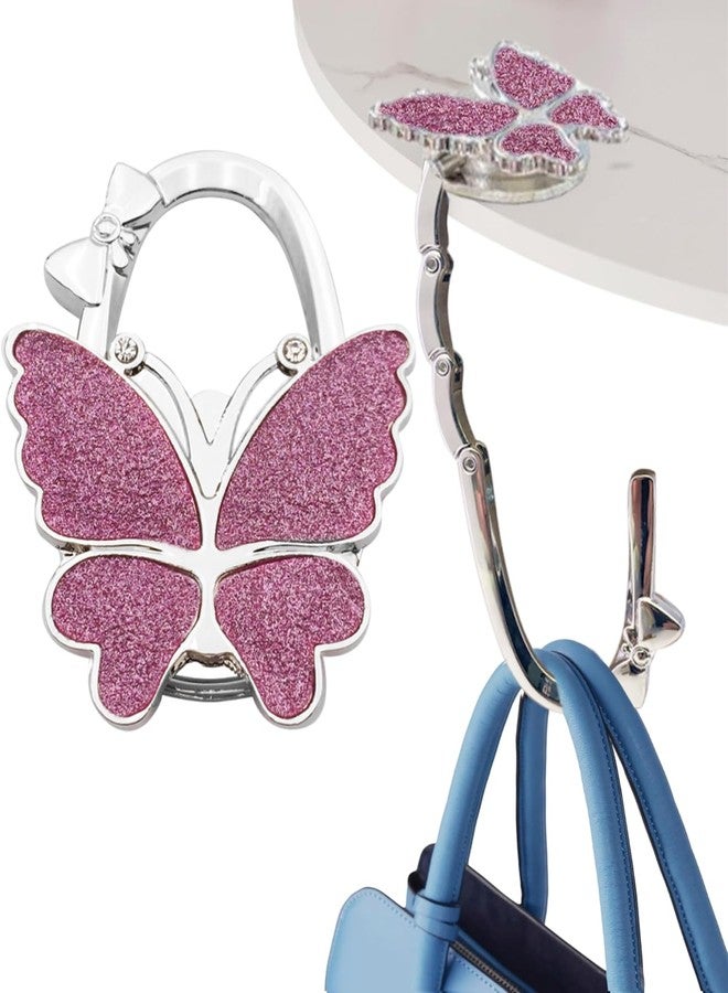 KUNHEHO Butterfly Purse Hook for Table Foldable Handbag Hanger Folding Bag Holder Bling Pink - Image 1