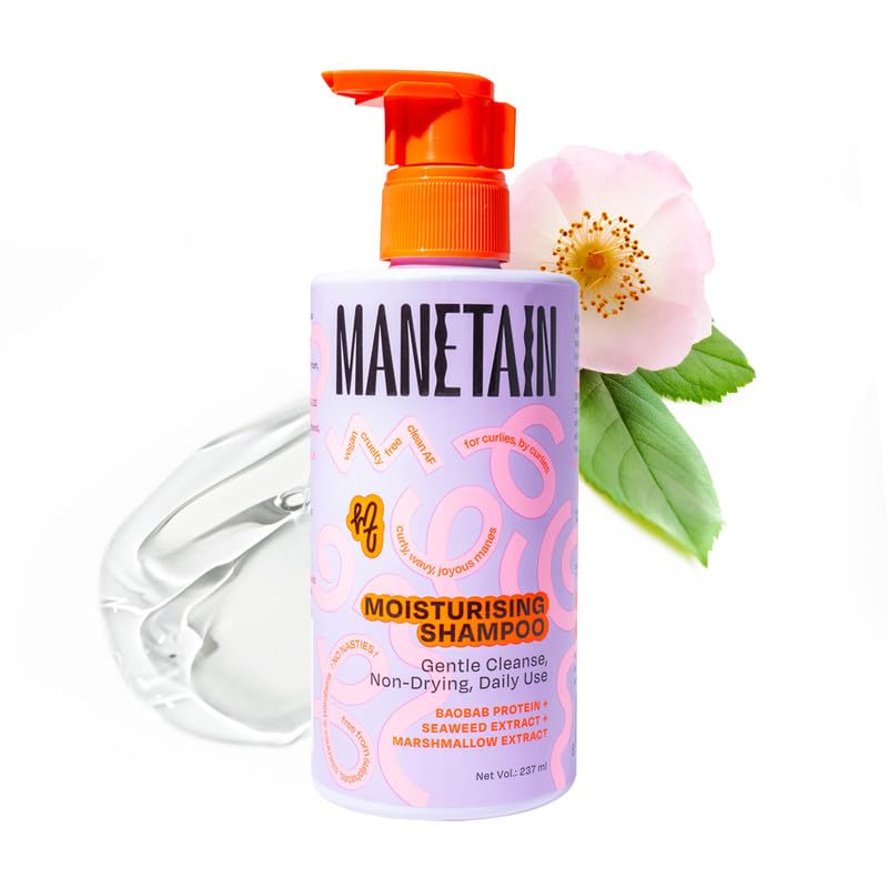 MANETAIN Moisturising Shampoo 237ml for Curly, Dry & Frizzy Hair | Sulphate & Paraben Free | Hydrates & Strengthens with Baobab Protein, Seaweed & Marshmallow Extract | CG-Friendly, Gentle Cleanser for Soft, Defined Curls - Image 1