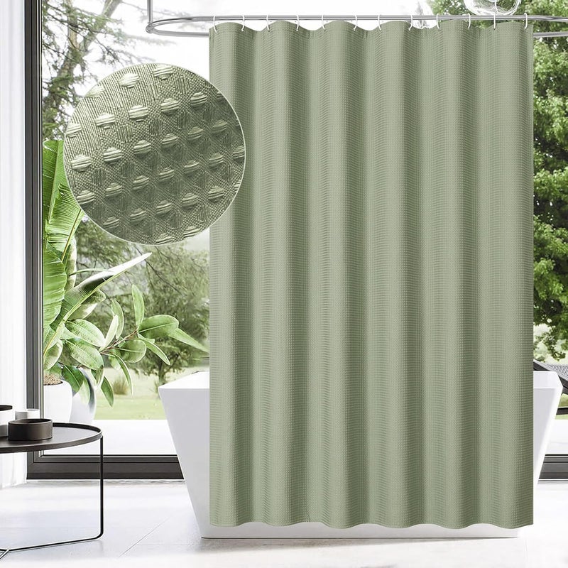 MitoVilla Extra Long Shower Curtain 72 x 84, Sage Green Waffle Fabric 84 inch Shower Curtain Liner, Farmhouse XL Shower Curtains for Bathroom Decor, Luxury Weighted Shower Curtain 84 inch - Image 2