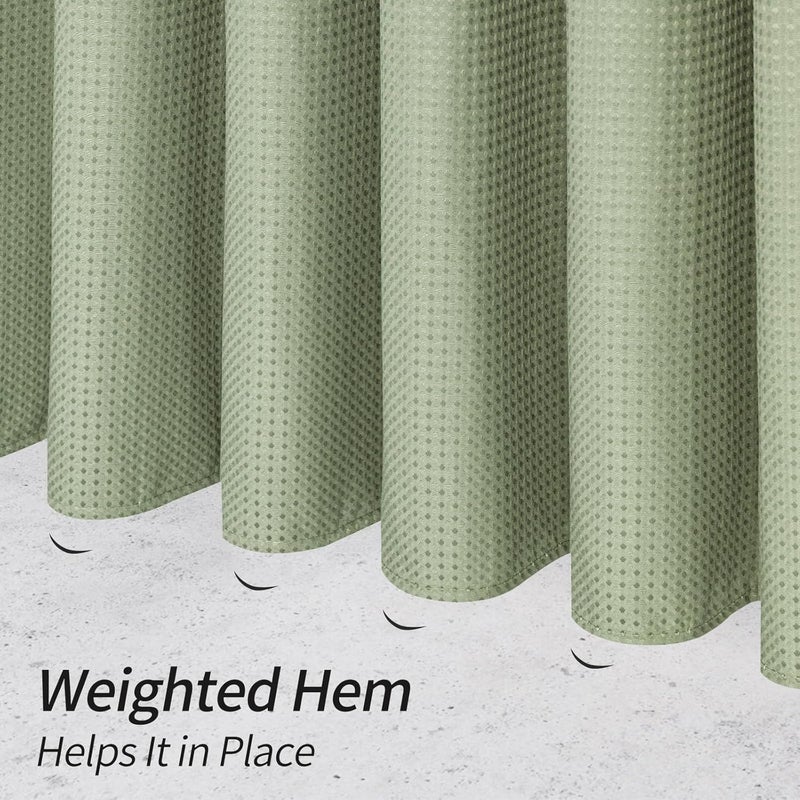 MitoVilla Extra Long Shower Curtain 72 x 84, Sage Green Waffle Fabric 84 inch Shower Curtain Liner, Farmhouse XL Shower Curtains for Bathroom Decor, Luxury Weighted Shower Curtain 84 inch - Image 5