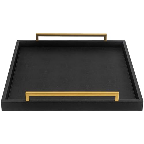 XIGEXIGE Extra Black Large Serving Tray with Handles for Ottoman,Versatile Shagreen Leather Square Ottoman Tray for Living Room - Image 2