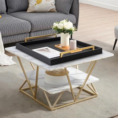 XIGEXIGE Extra Black Large Serving Tray with Handles for Ottoman,Versatile Shagreen Leather Square Ottoman Tray for Living Room - Image 5