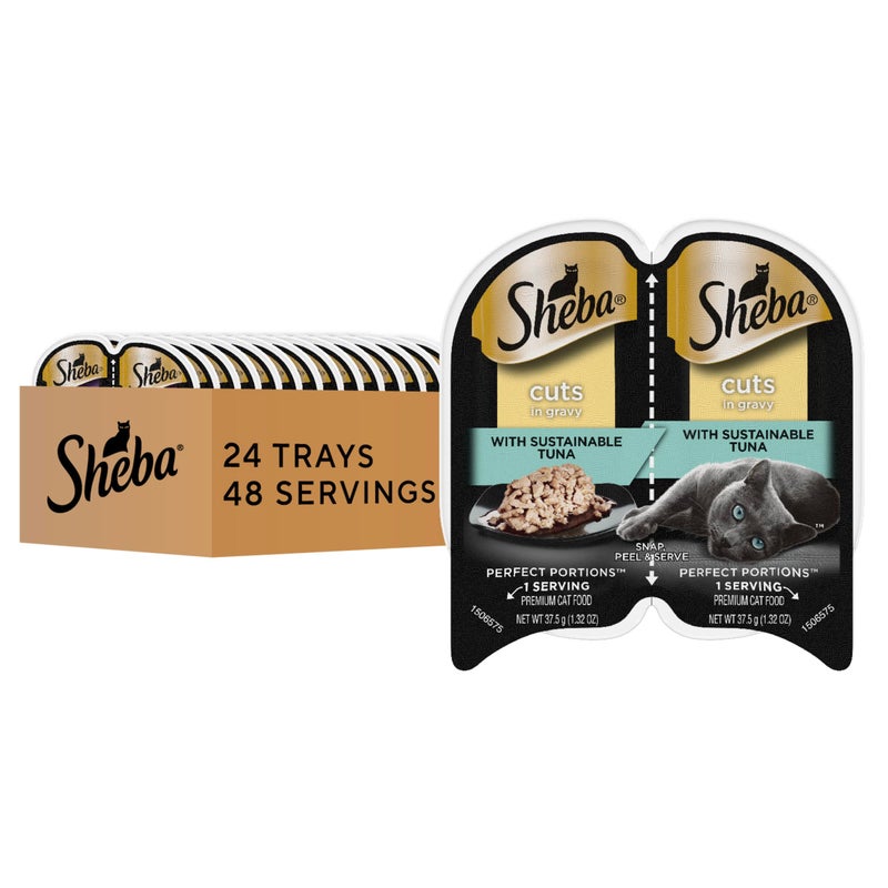 Sheba Perfect Portions Wet Cat Food Cuts in Gravy, Sustainable Tuna, 2.6 oz. Twin-Pack Trays (24 Count, 48 Servings) - Image 1
