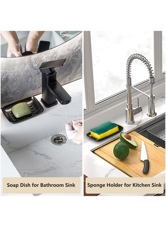 Gomakren Soap Dish for Shower, Bar Soap Holder, Ceramic Soap Dishes for Bar Soap, Sponge Holder Soap Saver Soap Tray for Bathroom Kitchen Sink, 5.5 Inch, Black - Image 5