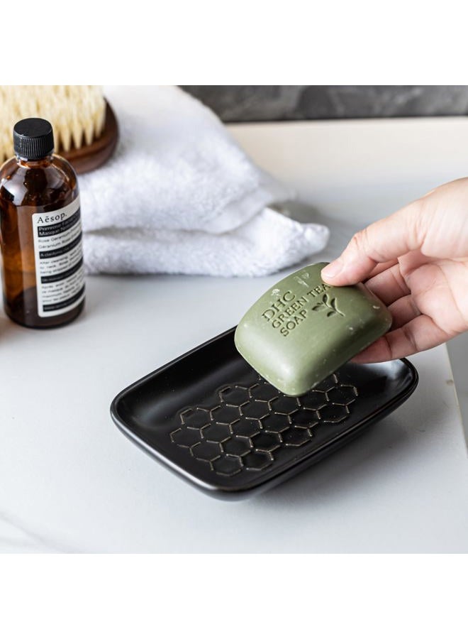 Gomakren Soap Dish for Shower, Bar Soap Holder, Ceramic Soap Dishes for Bar Soap, Sponge Holder Soap Saver Soap Tray for Bathroom Kitchen Sink, 5.5 Inch, Black - Image 3