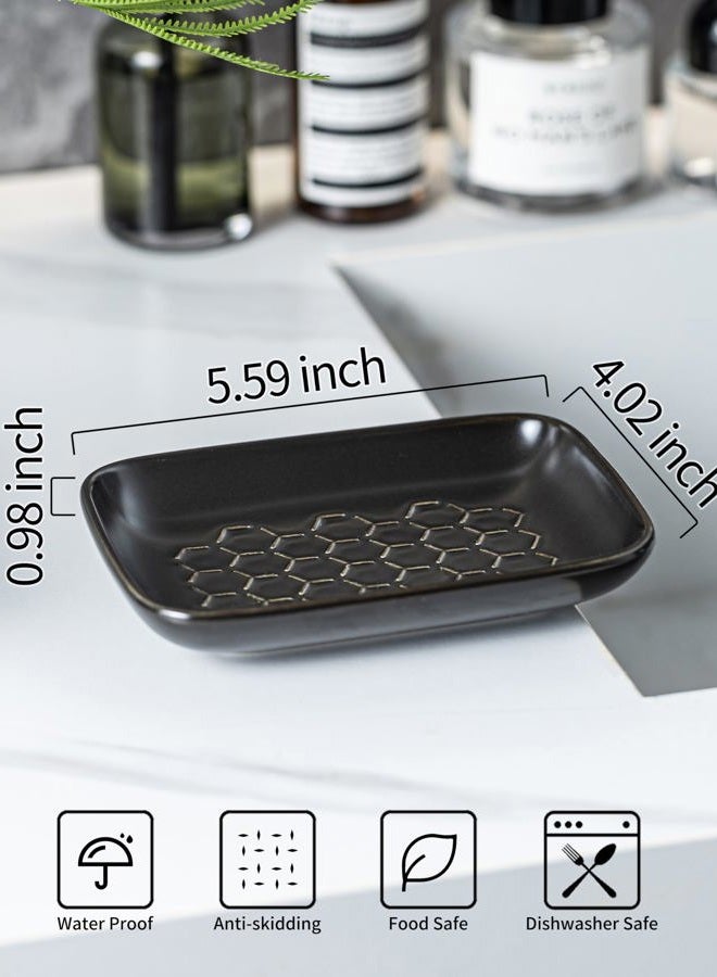 Gomakren Soap Dish for Shower, Bar Soap Holder, Ceramic Soap Dishes for Bar Soap, Sponge Holder Soap Saver Soap Tray for Bathroom Kitchen Sink, 5.5 Inch, Black - Image 2