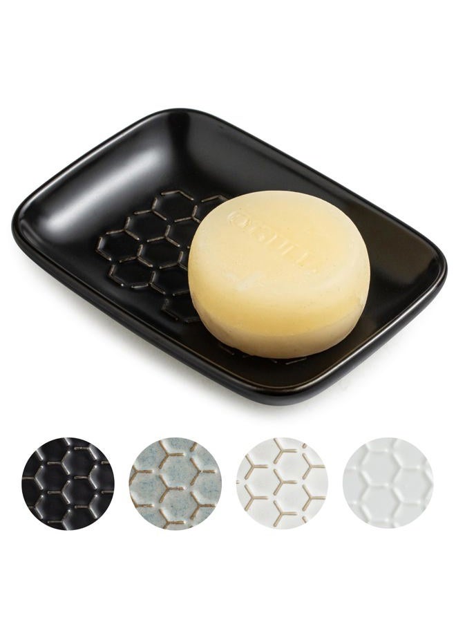 Gomakren Soap Dish for Shower, Bar Soap Holder, Ceramic Soap Dishes for Bar Soap, Sponge Holder Soap Saver Soap Tray for Bathroom Kitchen Sink, 5.5 Inch, Black - Image 1