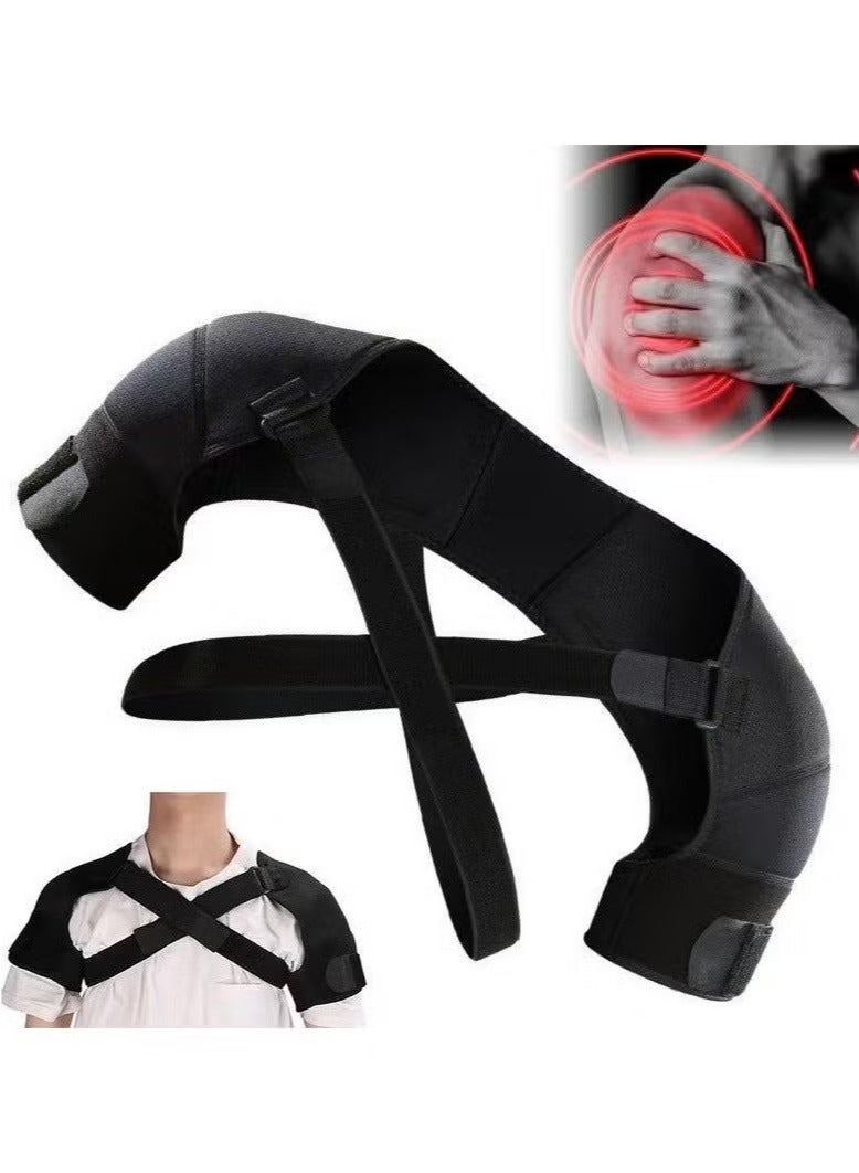 حزام دعم الكتف المزدوج المصنوع من النيوبرين، دعامة كتف للتعافي للرجال والنساء، دعامة دعم ثبات الكتف، أكمام قابلة للتعديل (L/XL) - Image 1