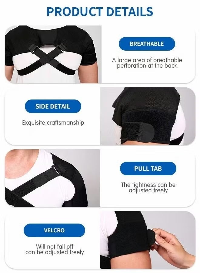 حزام دعم الكتف المزدوج المصنوع من النيوبرين، دعامة كتف للتعافي للرجال والنساء، دعامة دعم ثبات الكتف، أكمام قابلة للتعديل (L/XL) - Image 5