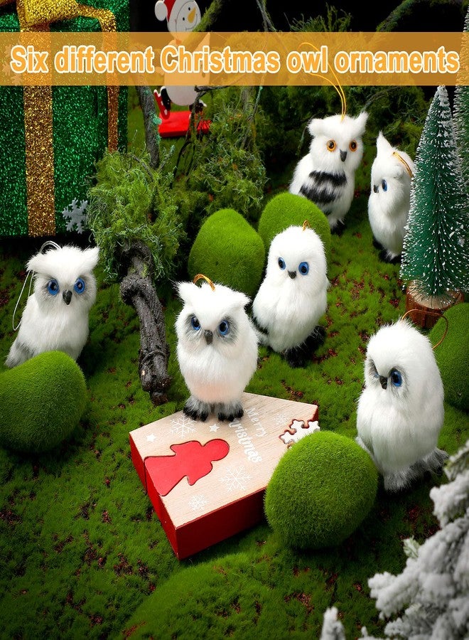 Skylety 6 Pcs Christmas Hanging Owl Ornament Forest Woodland Animal Faux Fur Plush Hanging Ornaments Christmas Tree Decor Family Educational Playset for Fall Winter Birthday Home Party Supplies - Image 4