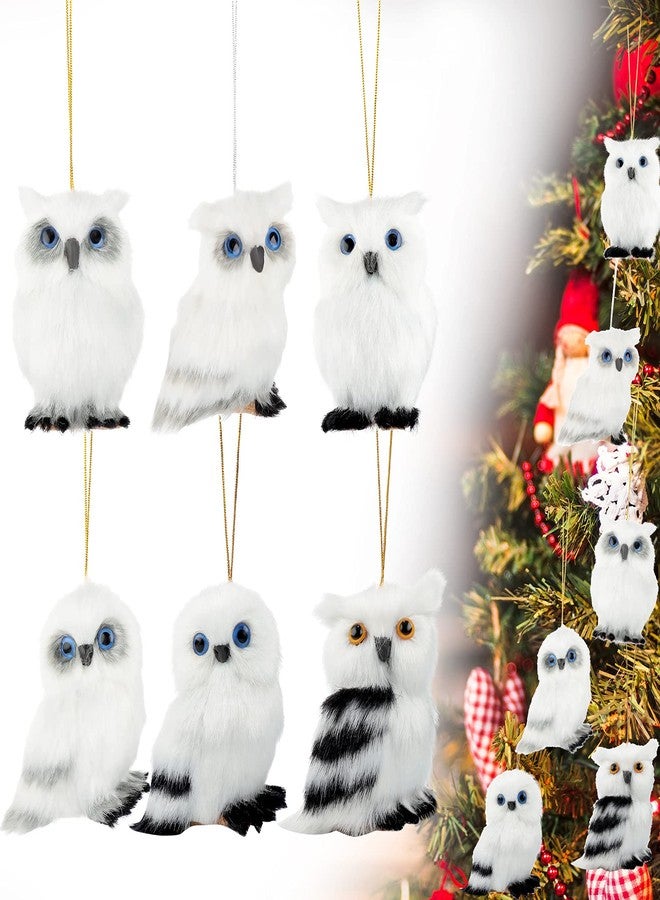 Skylety 6 Pcs Christmas Hanging Owl Ornament Forest Woodland Animal Faux Fur Plush Hanging Ornaments Christmas Tree Decor Family Educational Playset for Fall Winter Birthday Home Party Supplies - Image 1