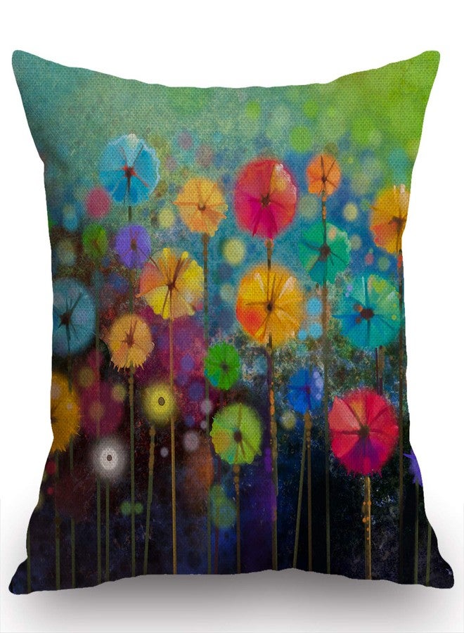 Swono Abstract Floral Watercolor Painting Throw Pillow Cover Colorful Spring Petal Flowers Farmhouse Cushion Case for Sofa Couch 18x18 Inches Cotton Linen - Image 1