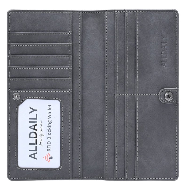 Alldaily Ultra Slim Thin Women Wallet RFID Blocking Credit Card Holder Bifold Long Ladies Billfold (Grey) - Image 1