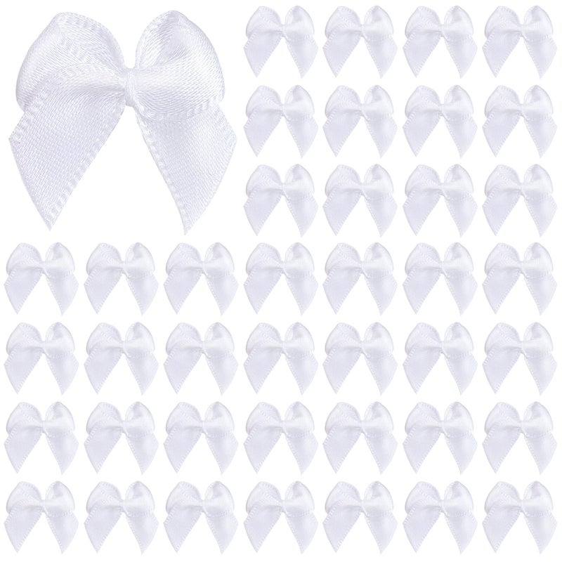 TINKRSTUFF 60PCS Tinkrstuff White Mini Bows for Crafts, 1" Fabric Small Bows for Decoration,Satin Ribbon Tiny Bow for Clothes Ornament, Cute Christmas Tree Bows &Thanksgiving Gifts Party Cake Balloon Decor - Image 1