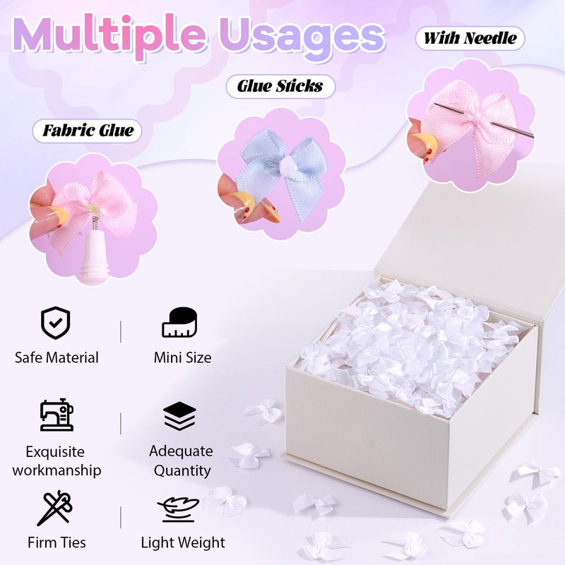 TINKRSTUFF 60PCS Tinkrstuff White Mini Bows for Crafts, 1" Fabric Small Bows for Decoration,Satin Ribbon Tiny Bow for Clothes Ornament, Cute Christmas Tree Bows &Thanksgiving Gifts Party Cake Balloon Decor - Image 3