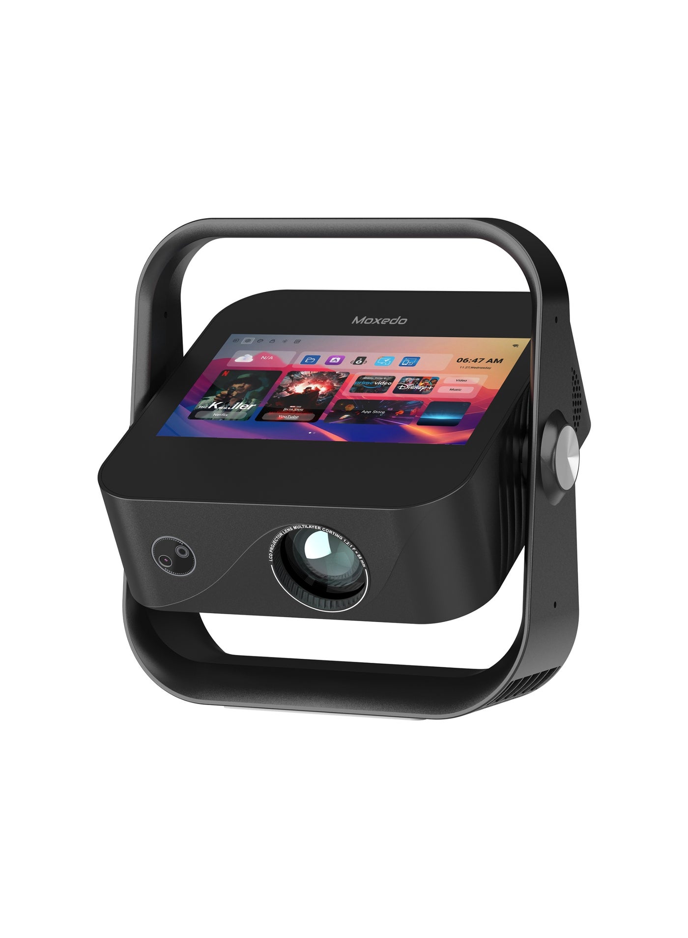 Moxedo Nova Smart Android Projector Support 4K UHD Android OS 12.0 Wi-Fi 5G & Bluetooth 5.4, 1080P Full HD, 300 Ansi Lumens Brightness Auto Keystone Correction with Built-in 3W Speaker for Home and Outdoor