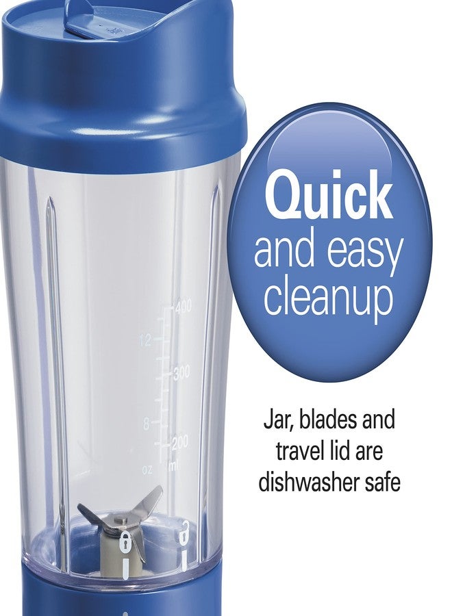 Hamilton Beach خلاط هاملتون بيتش المحمول للشيك والمشروبات السلسة، كوب سفر سعة 14 أونصة خالي من BPA وغطاء، شفرات فولاذية مقاومة للصدأ، خلاط شخصي للمشروبات السلسة، أزرق (51132) - Image 3