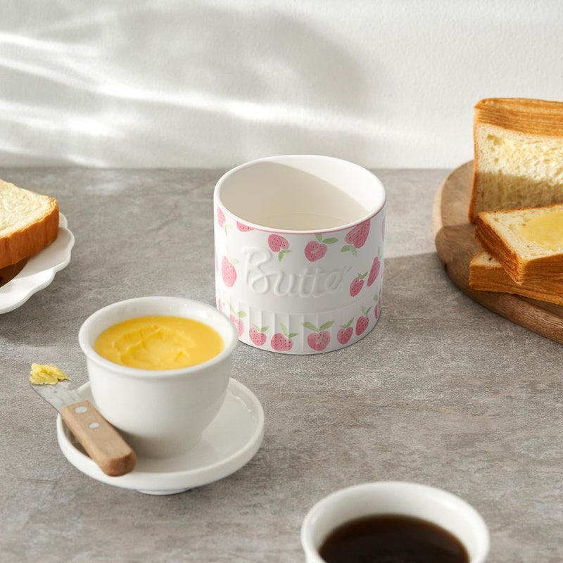Toptier Butter Crock for Counter With Water Line, On Demand Spreadable Butter, Ceramic Butter Keeper to Leave On Counter, French Butter Dish with Lid (Strawberry) - Image 5