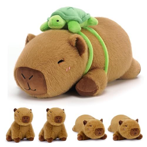 SQEQE Capybara Stuffed Animals with Babies Inside Capybara Plush with Mommy 4 Babies Cute Plushies with Turtle Backpack Decor Soft Pillow Toy for Kids Adults Valentines Stuffed Animals - Image 1