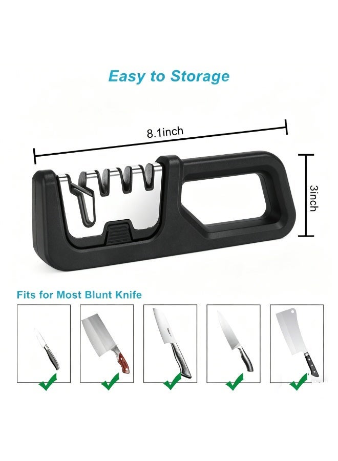 Arabest 3-Stage Manual Knife Sharpener, 4-in-1 Kitchen Knife Sharpening Tool with Scissors Slot, Ergonomic Non-Slip Handle, Black - Image 4