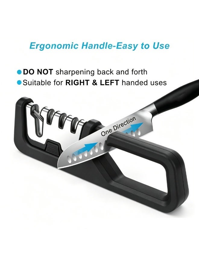Arabest 3-Stage Manual Knife Sharpener, 4-in-1 Kitchen Knife Sharpening Tool with Scissors Slot, Ergonomic Non-Slip Handle, Black - Image 3