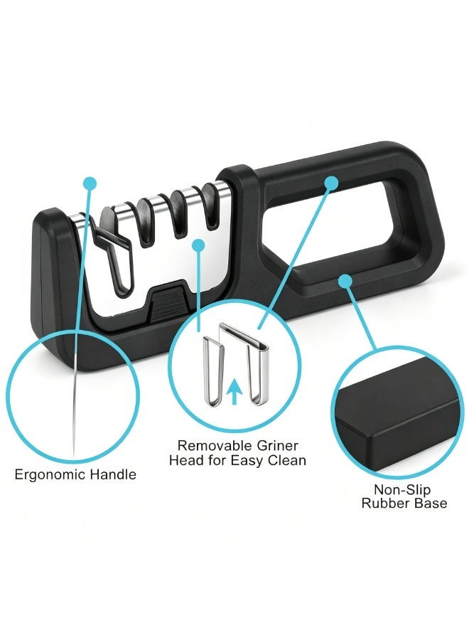 Arabest 3-Stage Manual Knife Sharpener, 4-in-1 Kitchen Knife Sharpening Tool with Scissors Slot, Ergonomic Non-Slip Handle, Black - Image 5