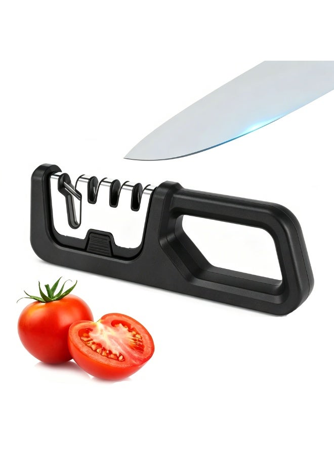 Arabest 3-Stage Manual Knife Sharpener, 4-in-1 Kitchen Knife Sharpening Tool with Scissors Slot, Ergonomic Non-Slip Handle, Black - Image 1