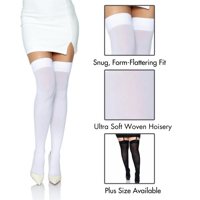 Leg Avenue Women's Plus Size Solid Hue Thigh Highs costume hosiery, White, 1X US - Image 2