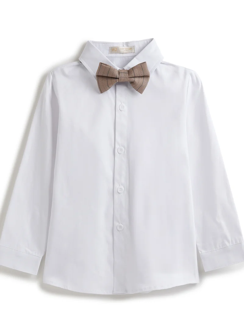 victor and jane Stripe beige Waistcoat And Pant Set With Shirt And Bow Tie
