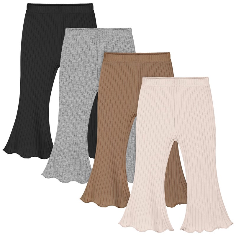 Resinta 4 Packs Baby Girl Flare Pants Solid Toddler Bell Bottoms Trousers Cotton Ribbed Ruffle Pants - Image 1